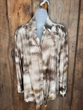Zara Beige and Cream Textured Viscose Button-Up